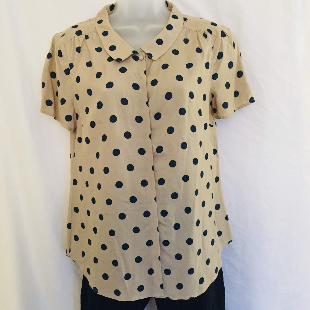 Boden | Blue Polka Dot Blouse w/ Peter Pan Collar